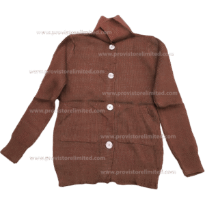 Crewneck Ladies Woven With Buttons - Brown Pullover / Sweater / Sweatshirt