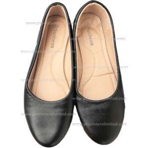 Shoe (Flat) - Ladies Black Leather Plain